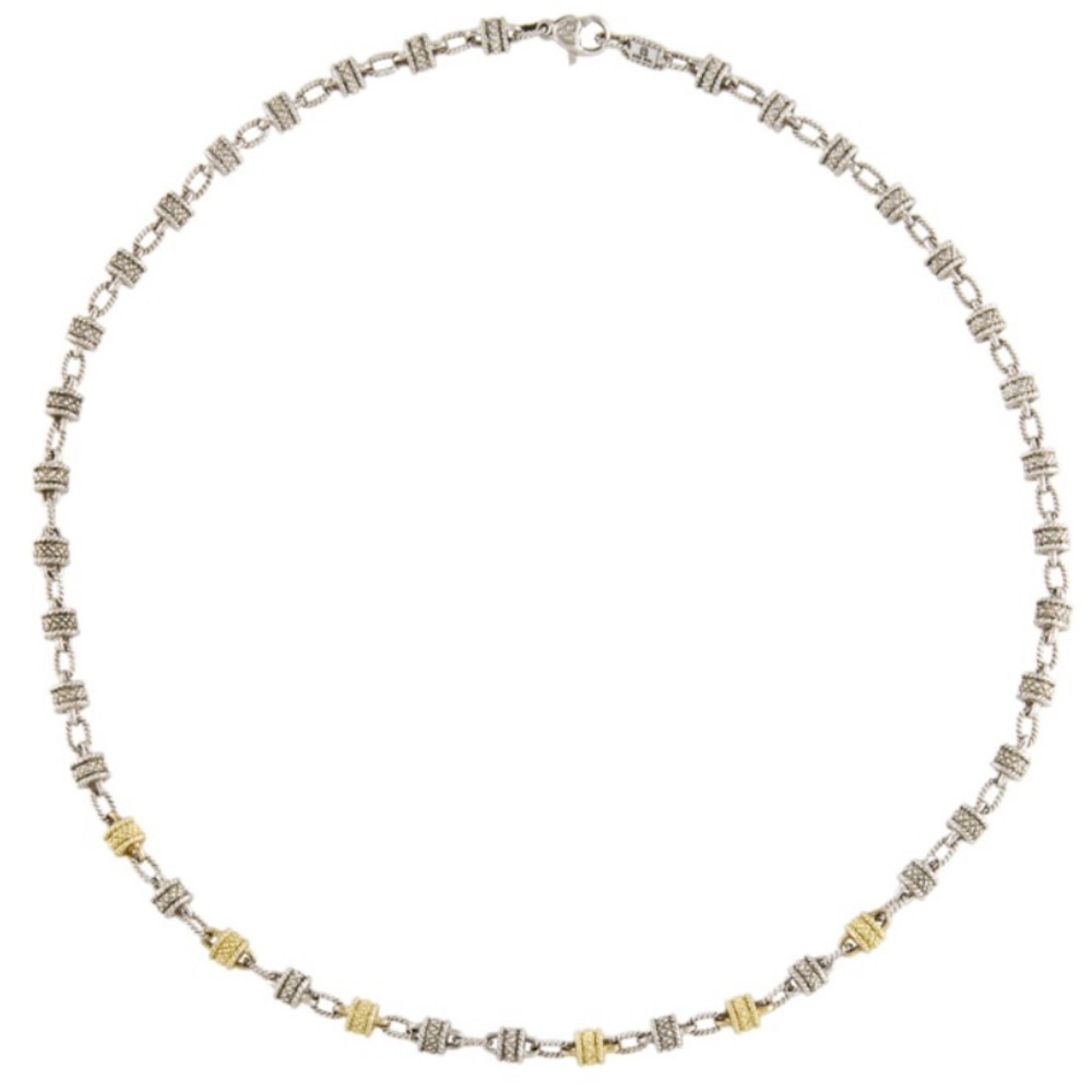 EUC Judith Ripka JR TWO Sterling Silver 18K Gold Rondelle Station Necklace 17”